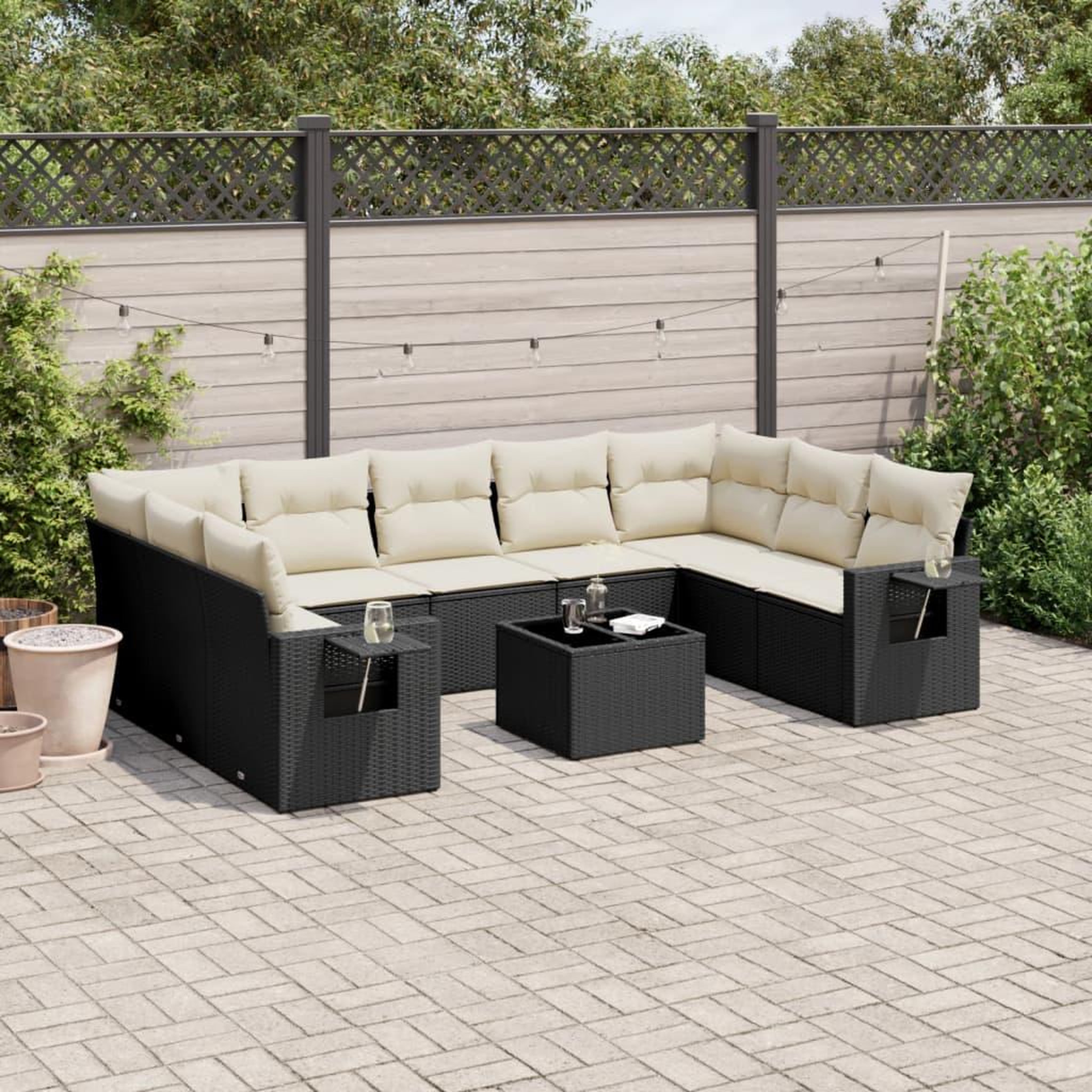 VIDAXL Salon de jardin 10 pcs avec coussins noir resine tressee