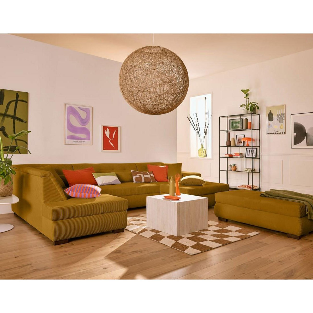 LISA DESIGN Vermont - canapé panoramique d'angle gauche - 7 places - convertible avec coffre - en velours côtelé
