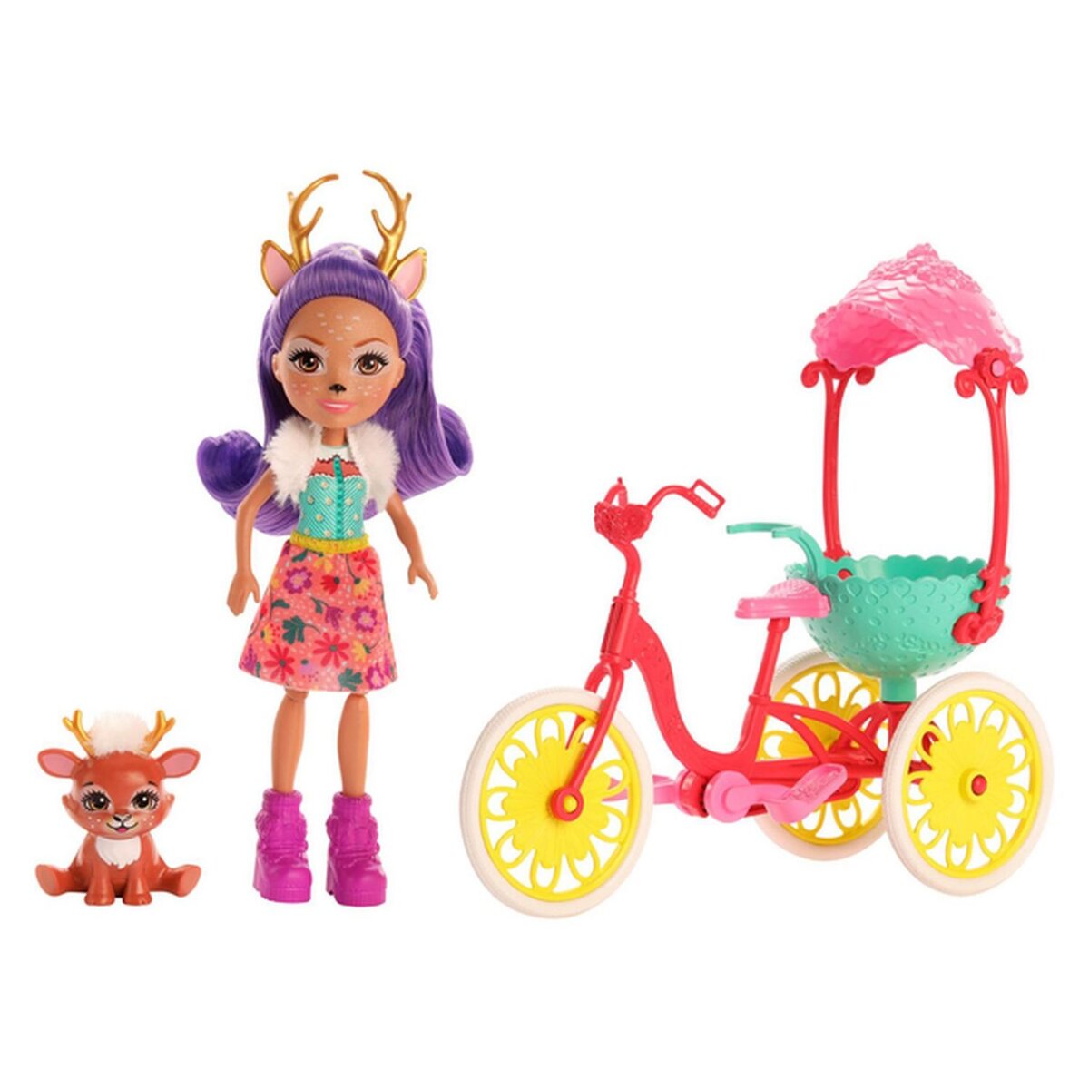 MATTEL Enchantimals - Pack Véhicule Coffret Mini Poupée - Danessa biche à vélo