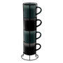 Voir la diapositive 1 : SECRET DE GOURMET Lot de 4 Mugs sur Rack  Chope  28cl Noir & Vert