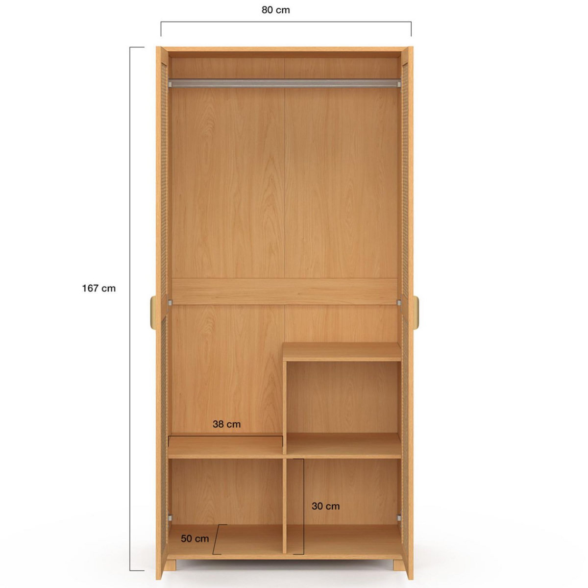 ID MARKET Armoire 2 portes EDHEN bois et cannage penderie 80 cm avec étagères rangement