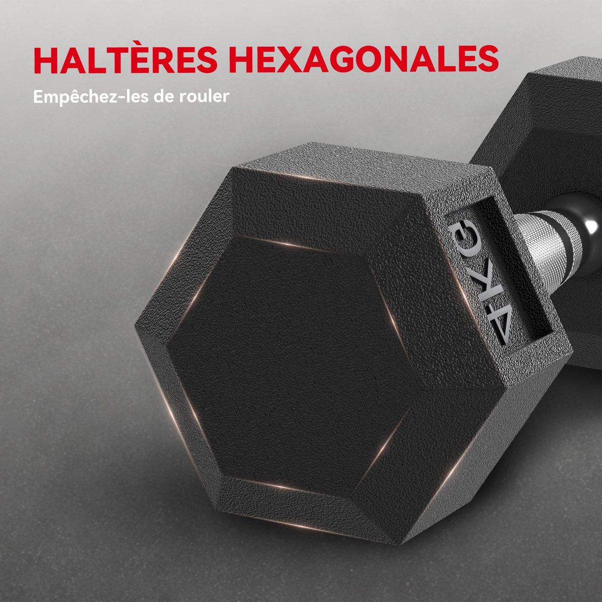 HOMCOM Lot de 2 haltères courtes hexagonales - ensemble d'haltères courtes - total 8 Kg - métal caoutchouc noir