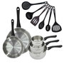 Voir la diapositive 1 : Fackelmann Set 2 poêles 24 et 28 cm 3 casseroles 12 16 et 20 cm en inox et 6 ustensiles Fackelmann Geneva