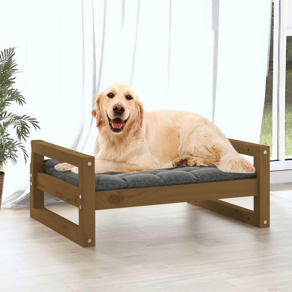 VIDAXL Lit pour chien Marron miel 75,5x55,5x28 cm Bois de pin solide
