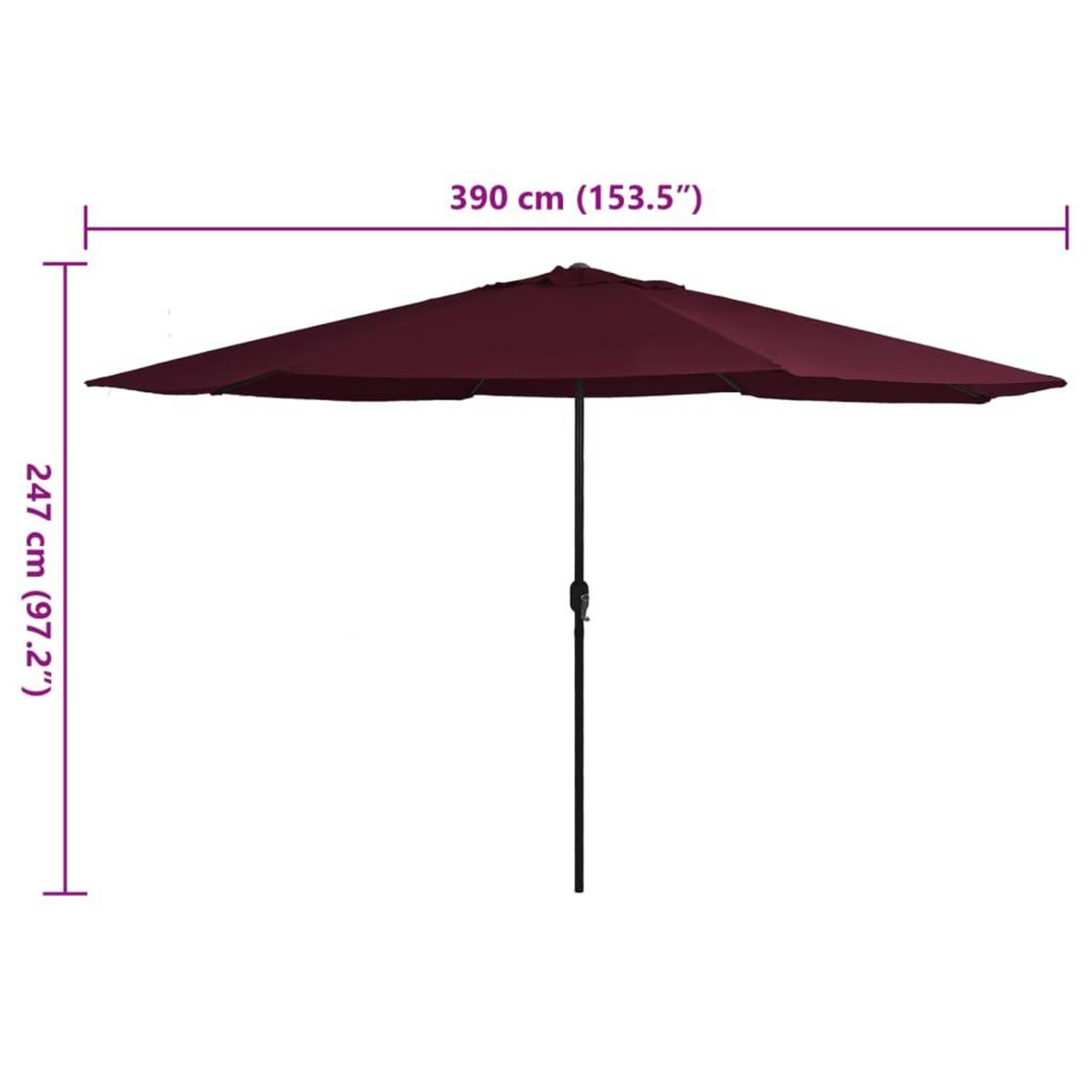 VIDAXL Parasol de jardin avec mat en metal 390 cm rouge bordeaux