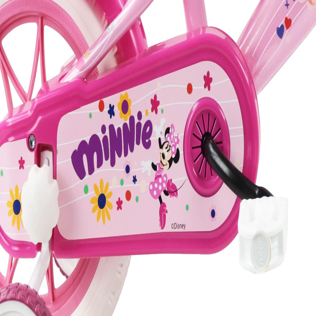 MINNIE Vélo enfant 12'' Minnie / Disney ( taille < 90/95 cm ) équipé de 1 frein avant, panier avant, porte poupée1 stabilisateurs.