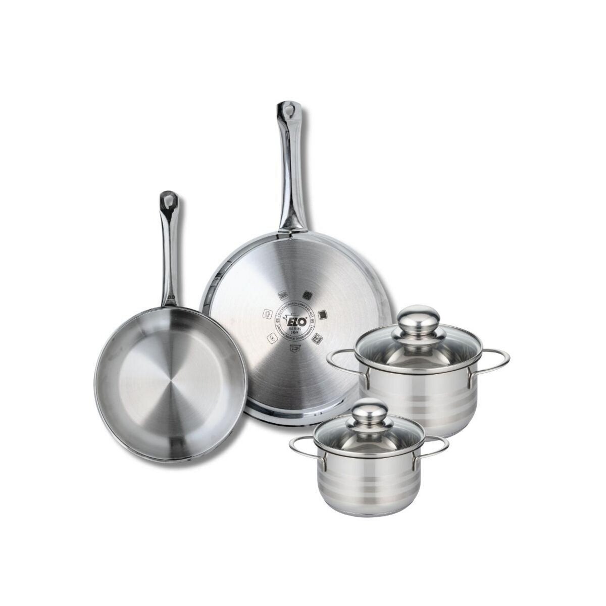 ELO Ensemble de 2 Poêles de cuisson 24 et 28 cm et 2 faitouts 14 et 16 cm Elo Profi Brillant