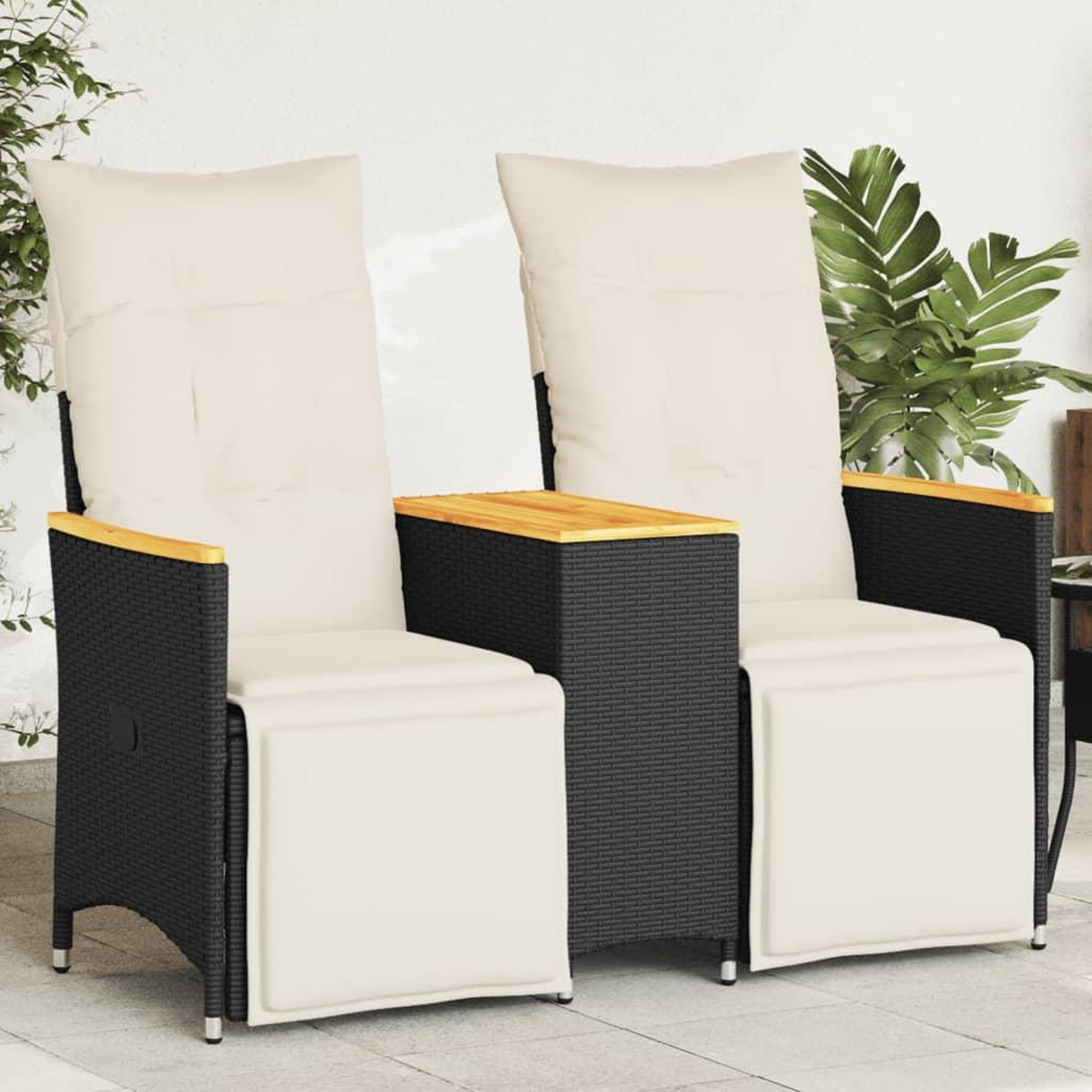 VIDAXL Canape de jardin inclinable 2 places avec table noir poly rotin