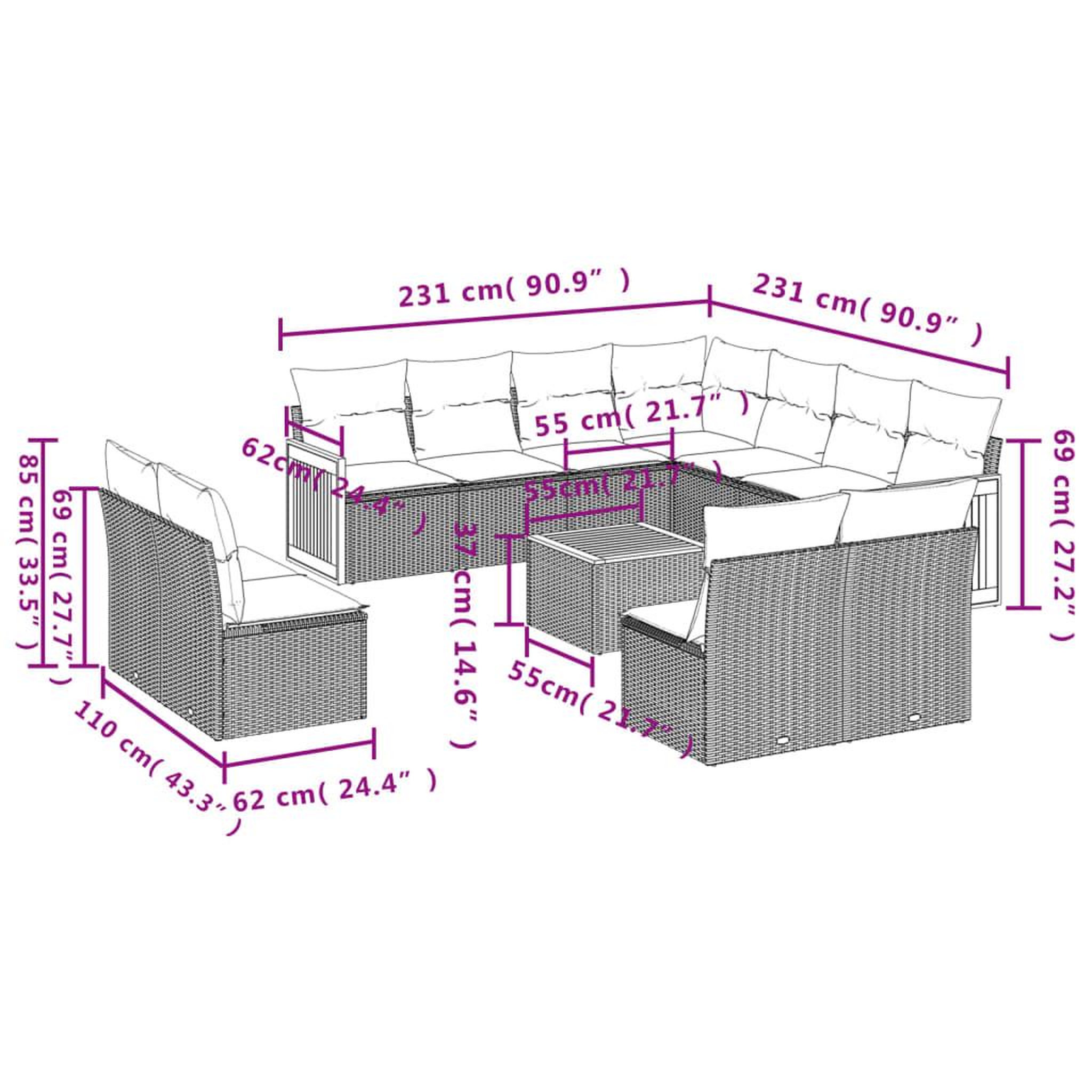 Voir la diapositive 6 : VIDAXL Salon de jardin 12 pcs avec coussins noir resine tressee