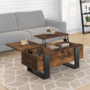 Voir la diapositive 2 : ID MARKET Table basse 2 plateaux relevables PHOENIX bois effet vieilli et noir