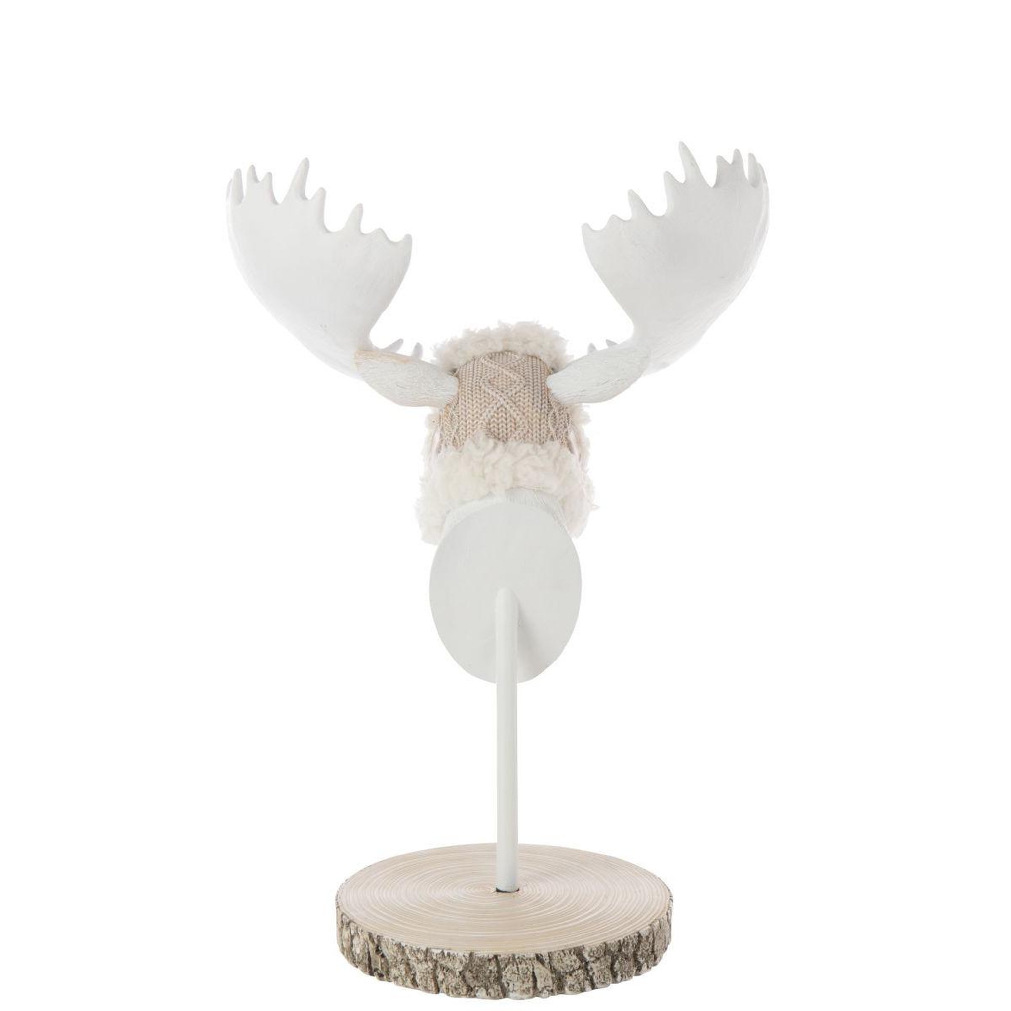 Voir la diapositive 3 : J-LINE Tête d'élan sur socle  imitation fourrure  49cm écru