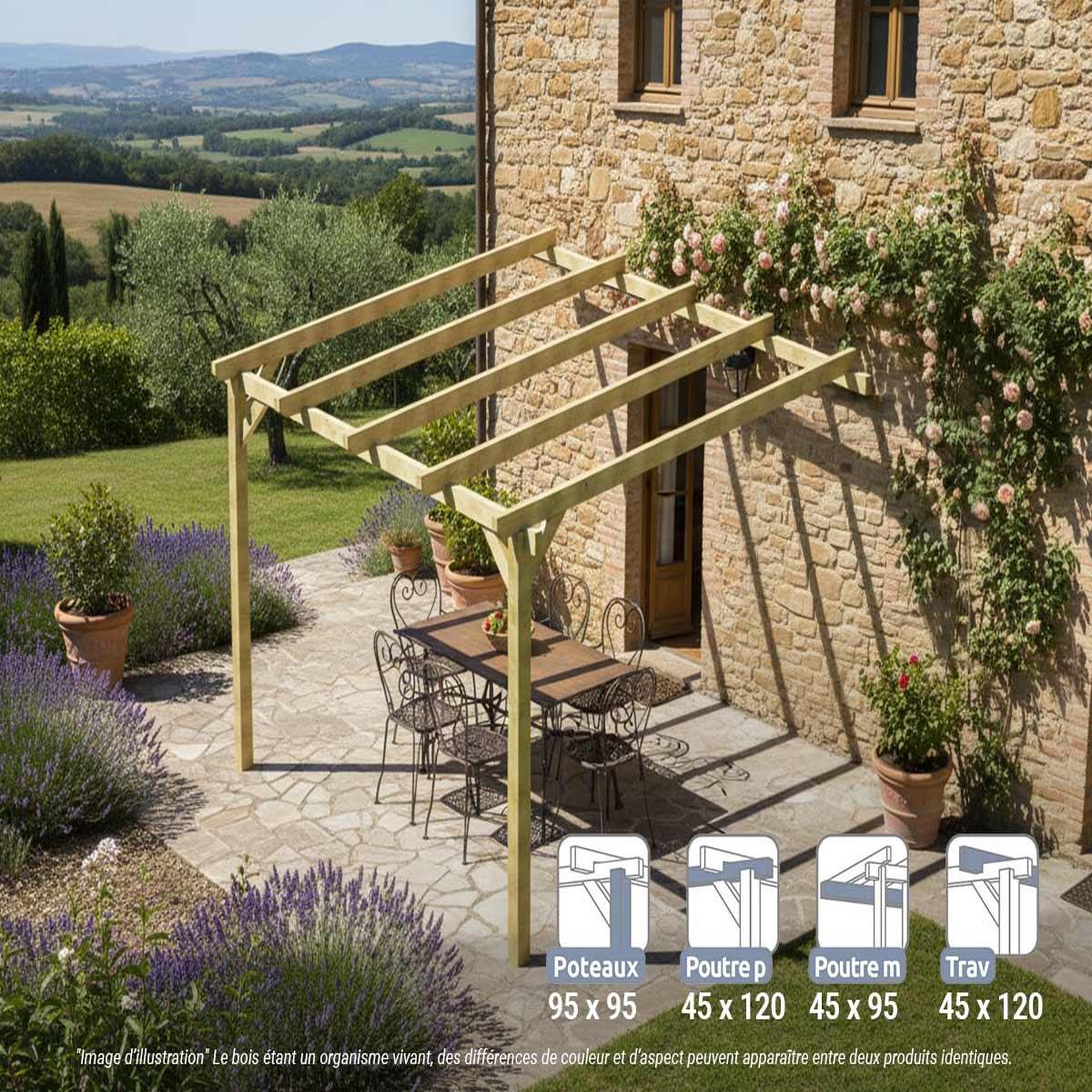 JARDIDECO Pergola adossée en bois massif narbonne 300 x 300 cm - maderland