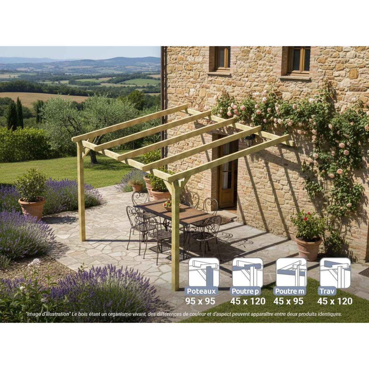 JARDIDECO Pergola adossée en bois massif Narbonne 300 x 300 cm - Maderland