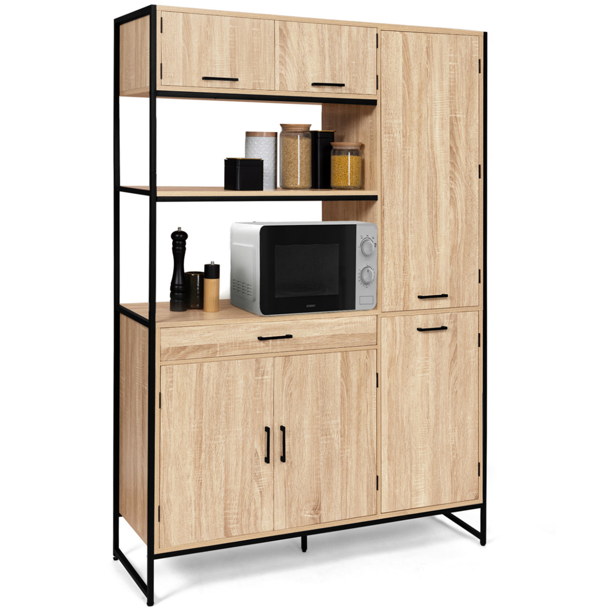 ID MARKET Buffet de cuisine avec colonne de rangement 120 CM DETROIT 6 portes + tiroir design industriel