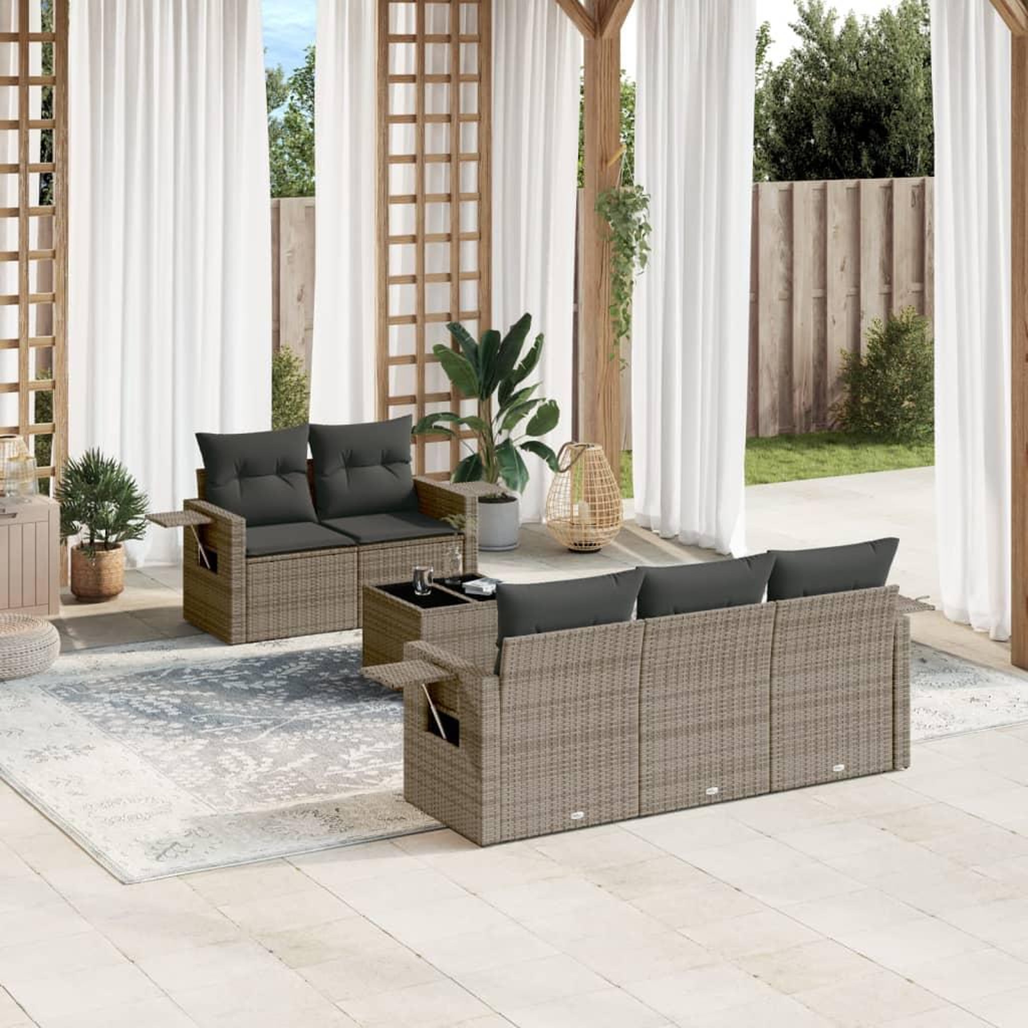 VIDAXL Salon de jardin 6 pcs avec coussins gris resine tressee