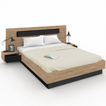 ID MARKET Lit double SANTA avec tête de lit + tables de chevet intégrées et sommier 160 x 200 cm bois et noir