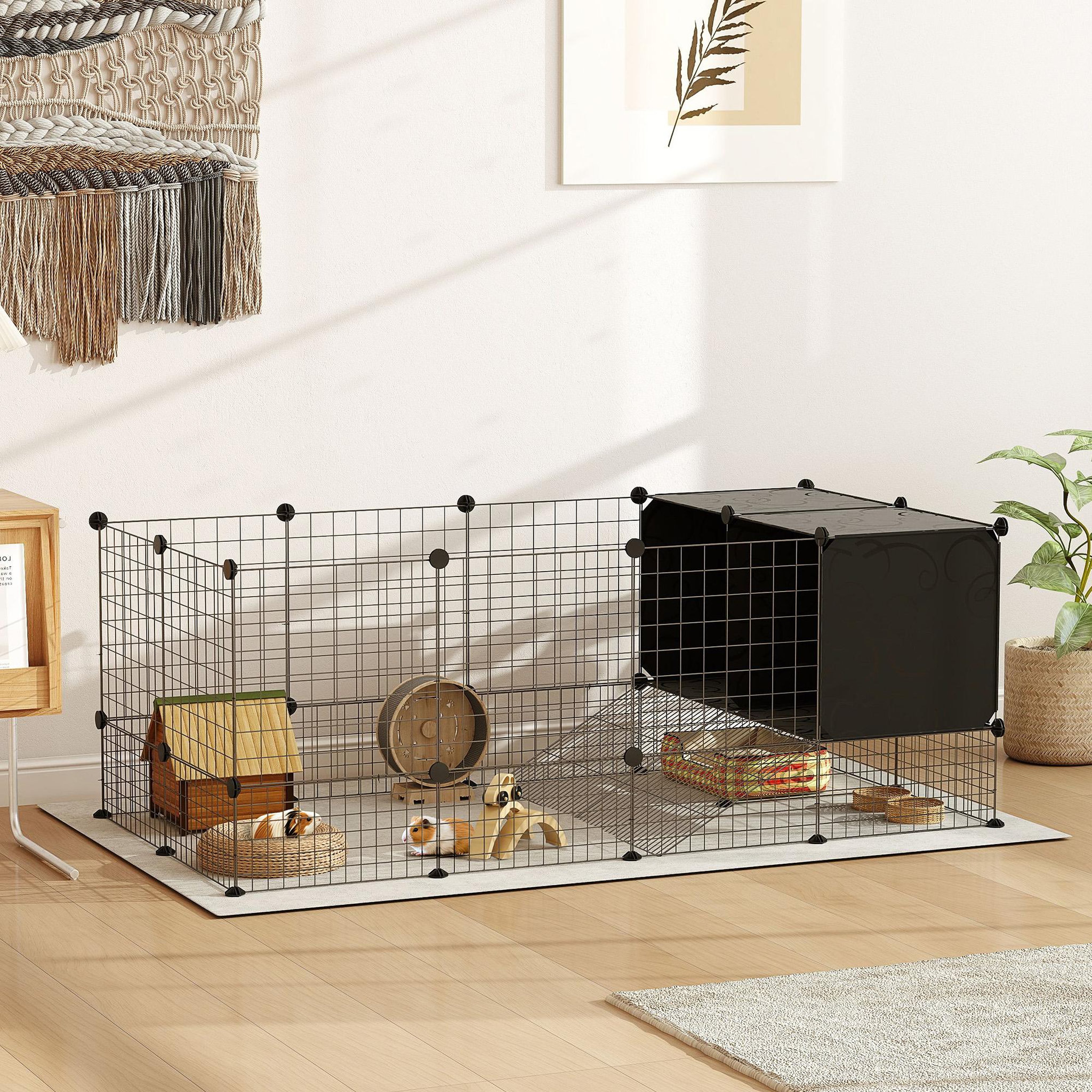 Voir la diapositive 4 : PAWHUT Cage parc enclos modulable rongeurs petits animaux 31 panneaux acier pp noir