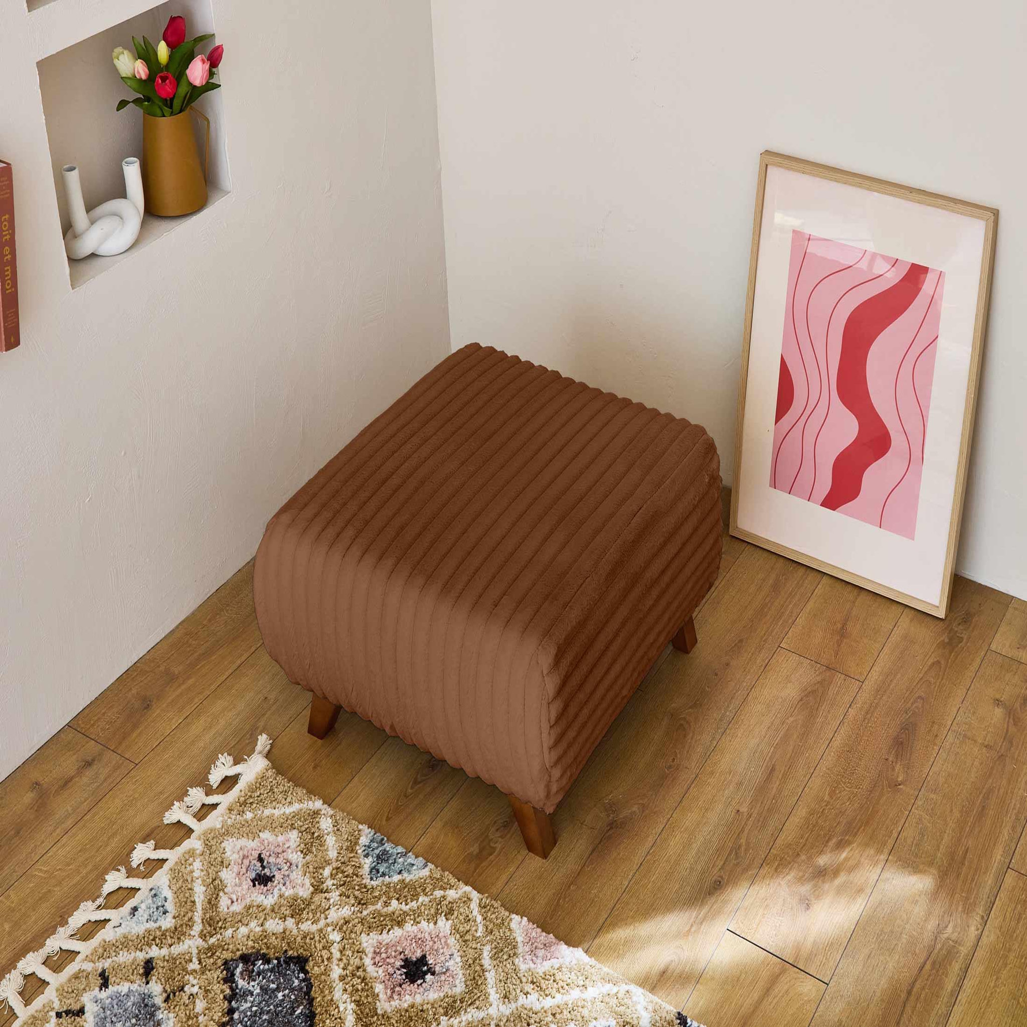 Voir la diapositive 4 : BEST MOBILIER Cristal - pouf modulable - 65 cm - en fausse fourrure côtelée