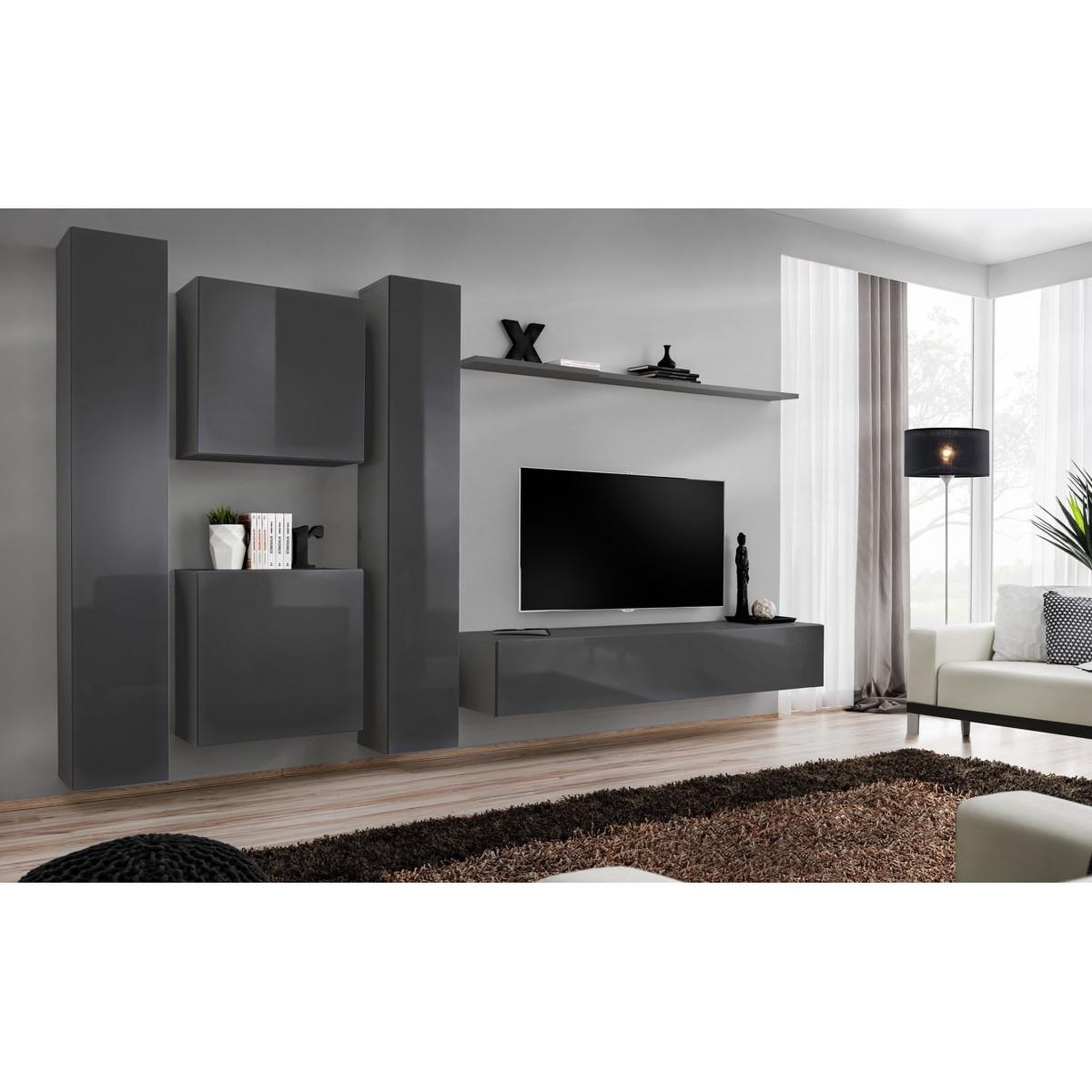 Voir la diapositive 2 : Paris Prix Meuble tv mural design  switch vi  330cm gris