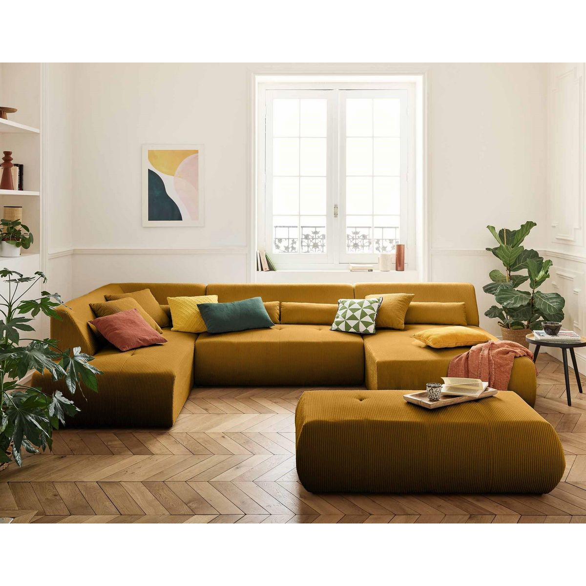 LISA DESIGN Onyx - canapé panoramique d'angle gauche 7 places - en velours côtelé