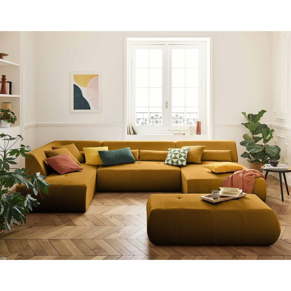 LISA DESIGN Onyx - canapé panoramique d'angle gauche 7 places - en velours côtelé