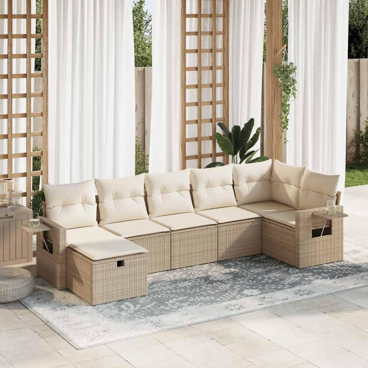 VIDAXL Salon de jardin avec coussins 7 pcs beige resine tressee