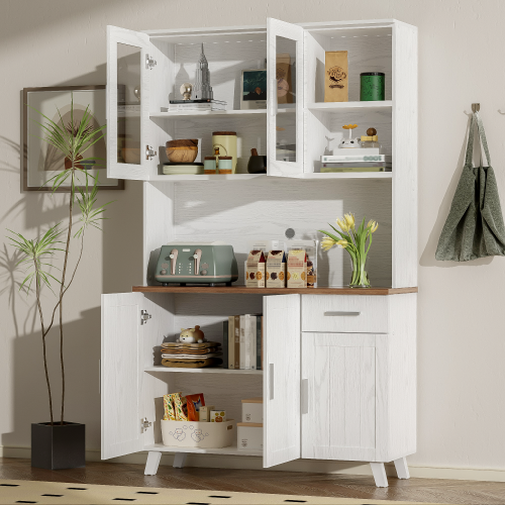 Voir la diapositive 2 : MERAX Buffet de cuisine 5 portes 1 tiroir - 114 cm blanc panneau de particules