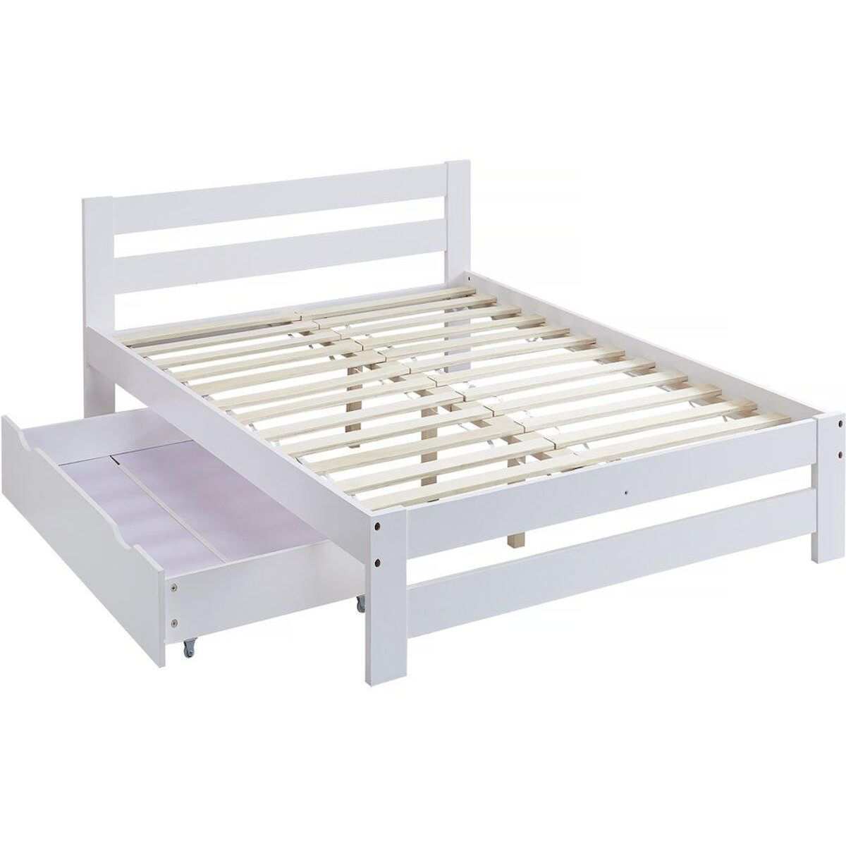 Habitat et Jardin Lit double avec tiroir en bois  Lola  - 140 x 190 cm - Blanc