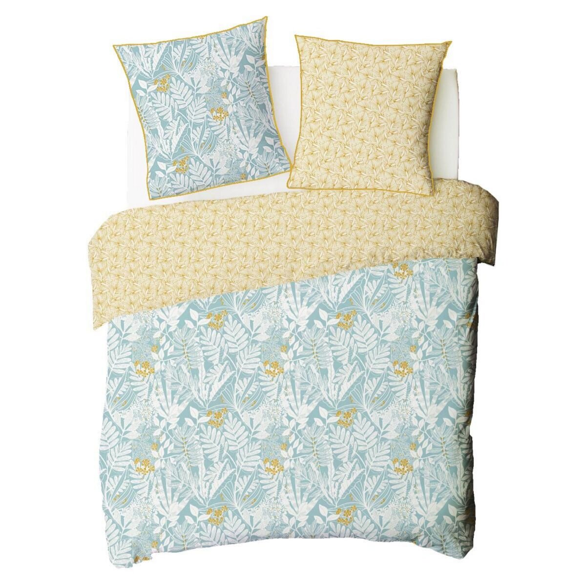 FUTURE HOME Parure de lit 2 personnes en coton 57 fils imprimé bleu