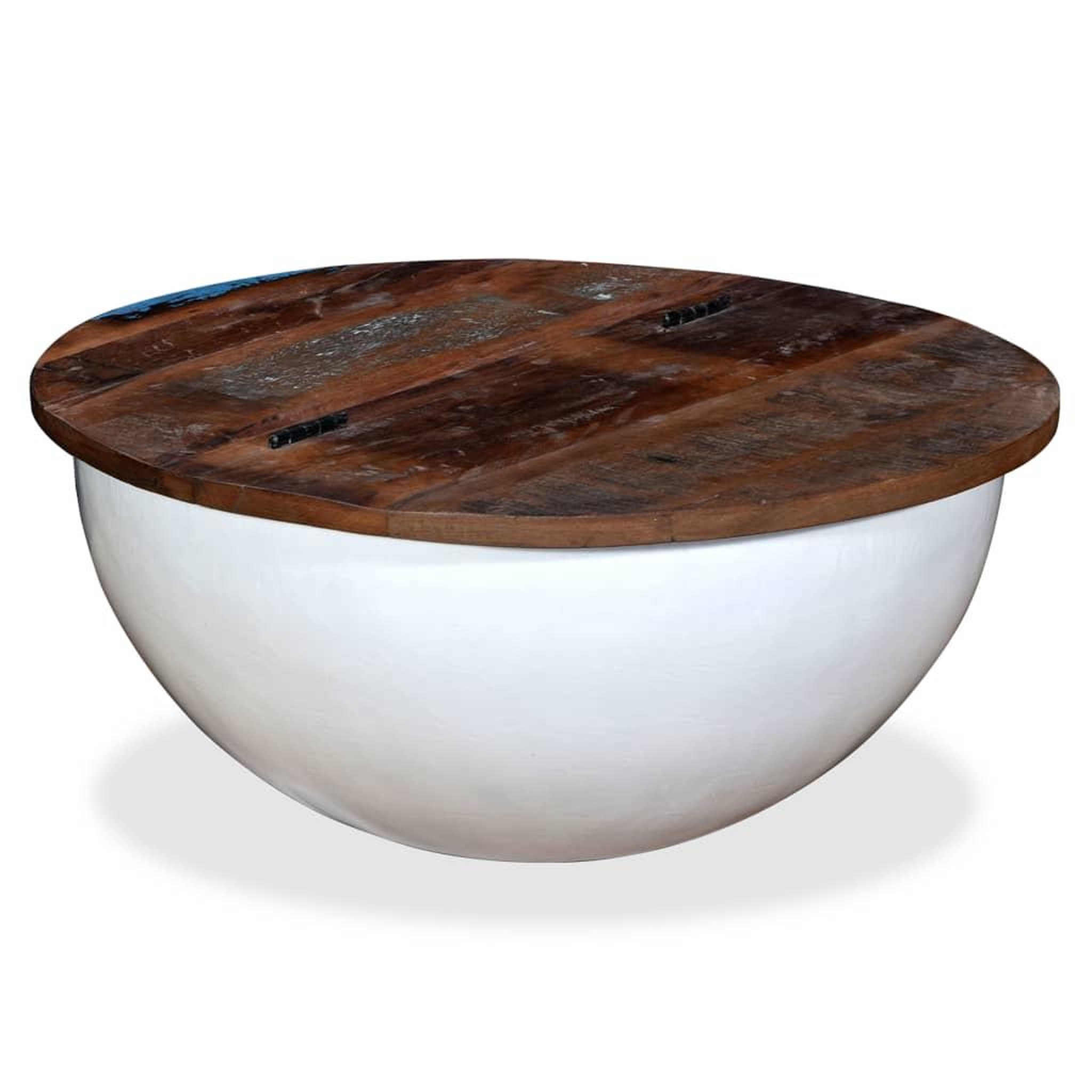Voir la diapositive 1 : VIDAXL Table basse Bois de recuperation massif Blanc Forme de bol