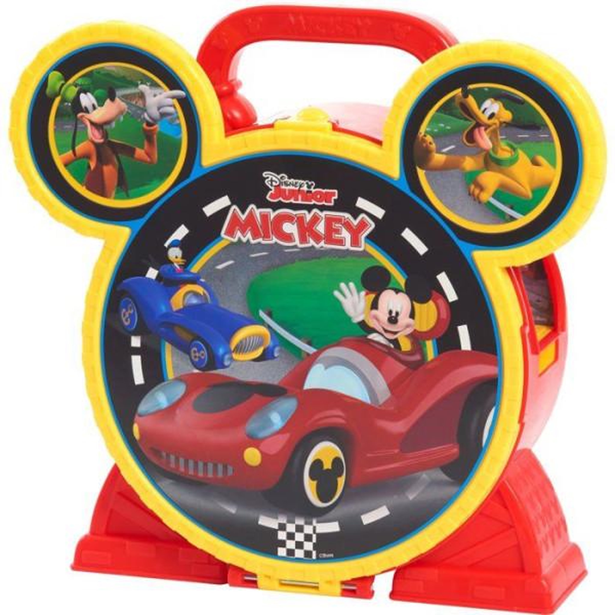 DISNEY Garage transportable - disney - mickey mouse stow n' go - 12 accessoires - 2 véhicules inclus