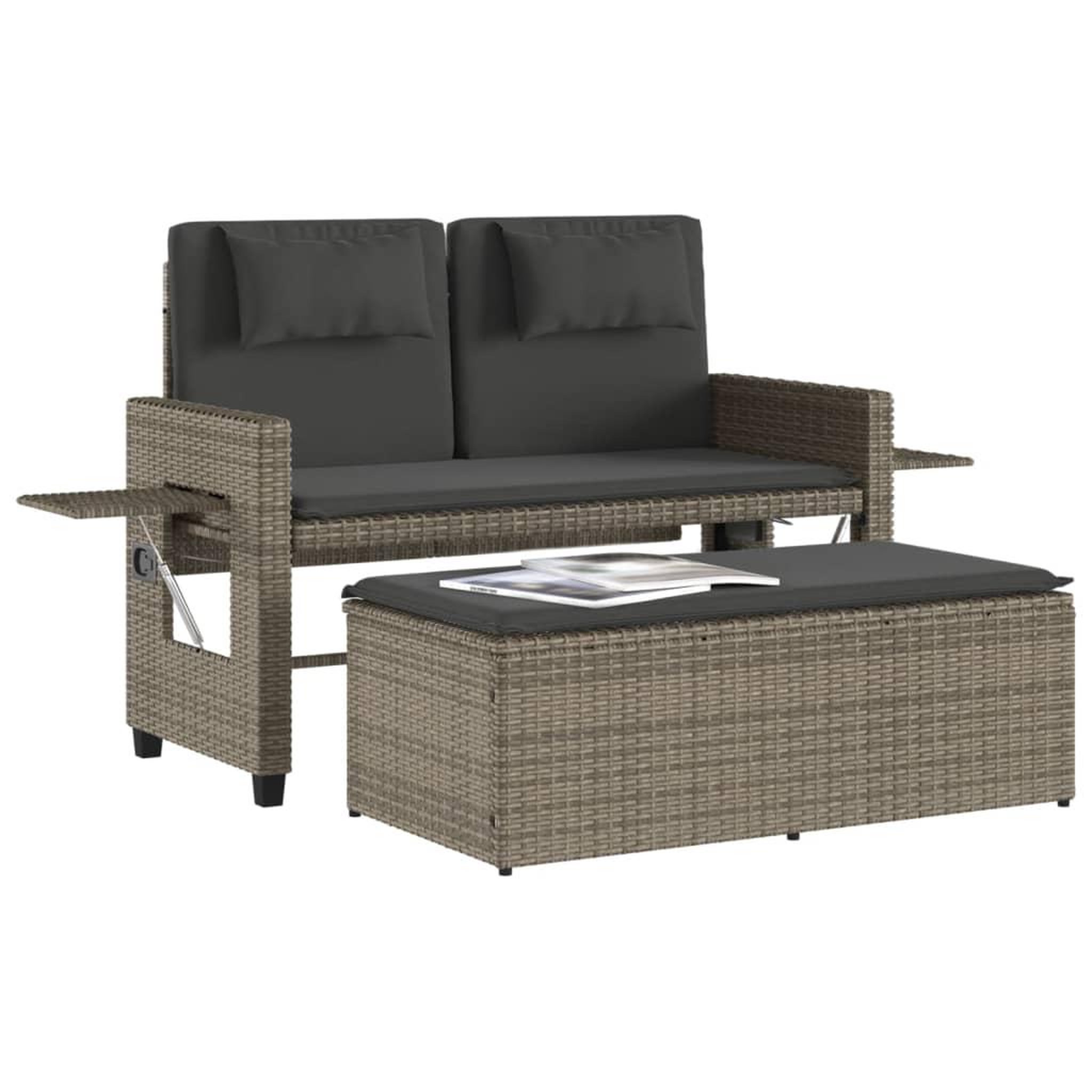 Voir la diapositive 4 : VIDAXL Banc inclinable de jardin avec coussins gris resine tressee
