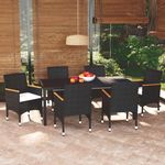 VIDAXL Ensemble a manger de jardin coussins 7pcs Resine tressee Noir