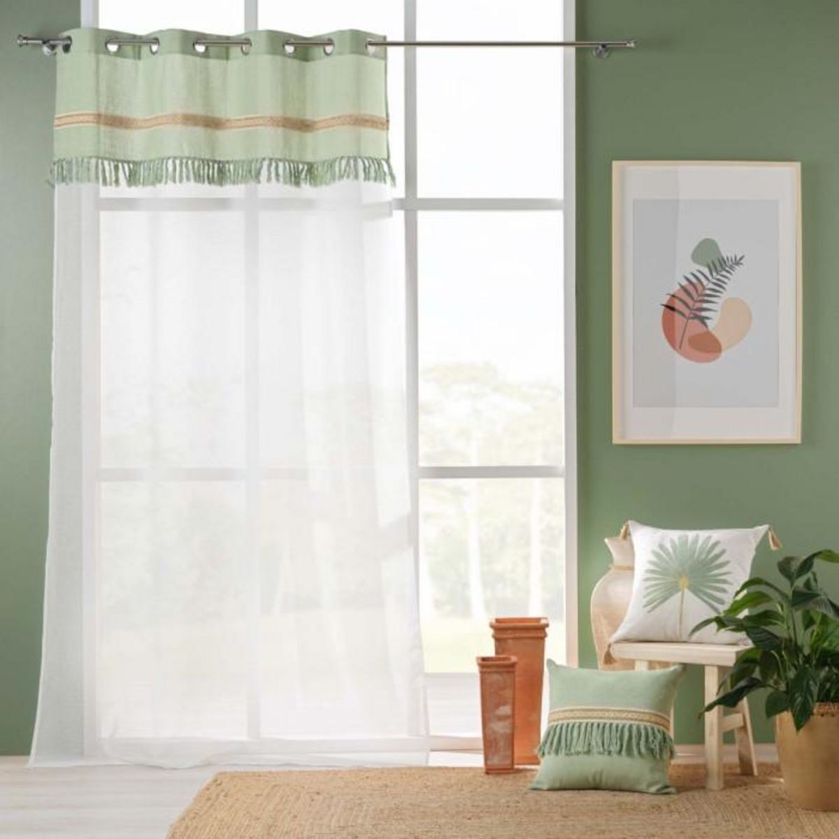 Paris Prix Rideau Voilage à Œillets  Janara  140x240cm Sauge