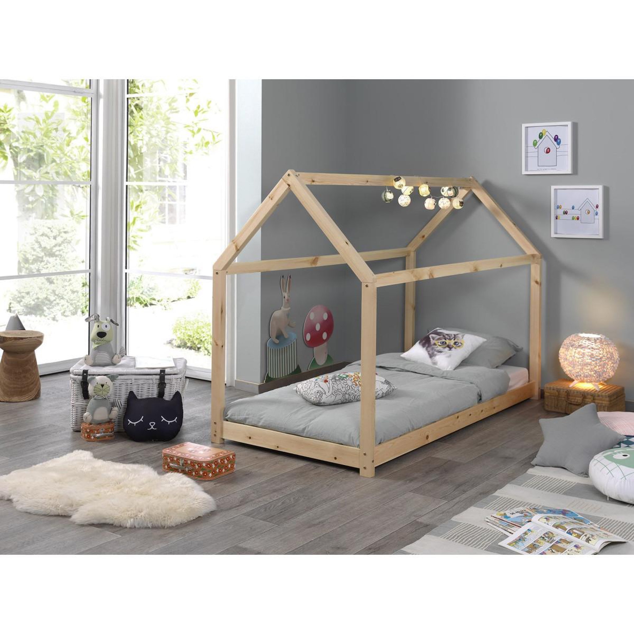 Voir la diapositive 4 : Paris Prix Lit enfant & matelas  cabane  90x200cm naturel