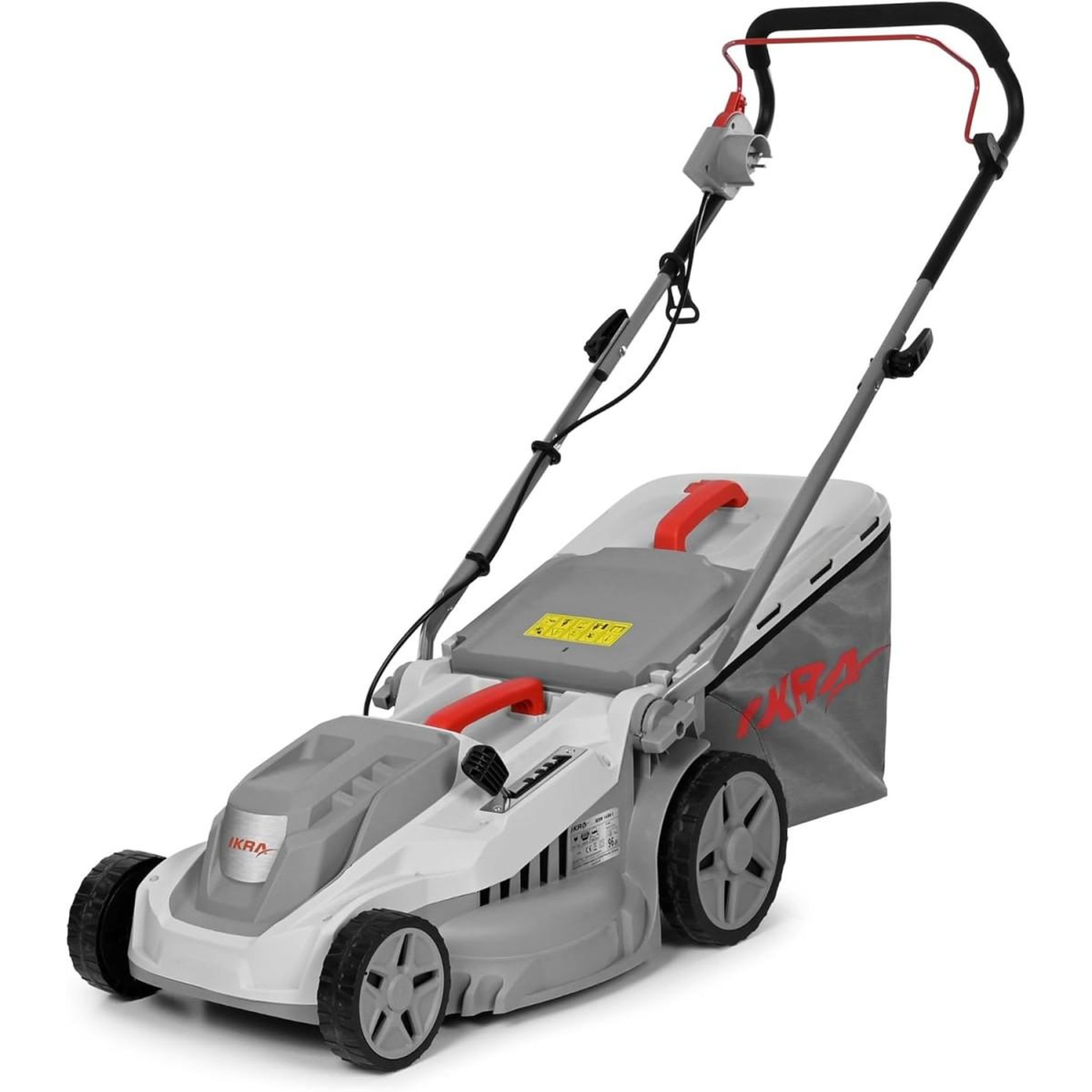 Voir la diapositive 1 : Ikra Tondeuse électrique 1600W 2en1 Tonte & Ramassage Pelouse Largeur de coupe 38cm, 5 Hauteurs de coupe, Tondeuse gazon Bac 42L IKRA