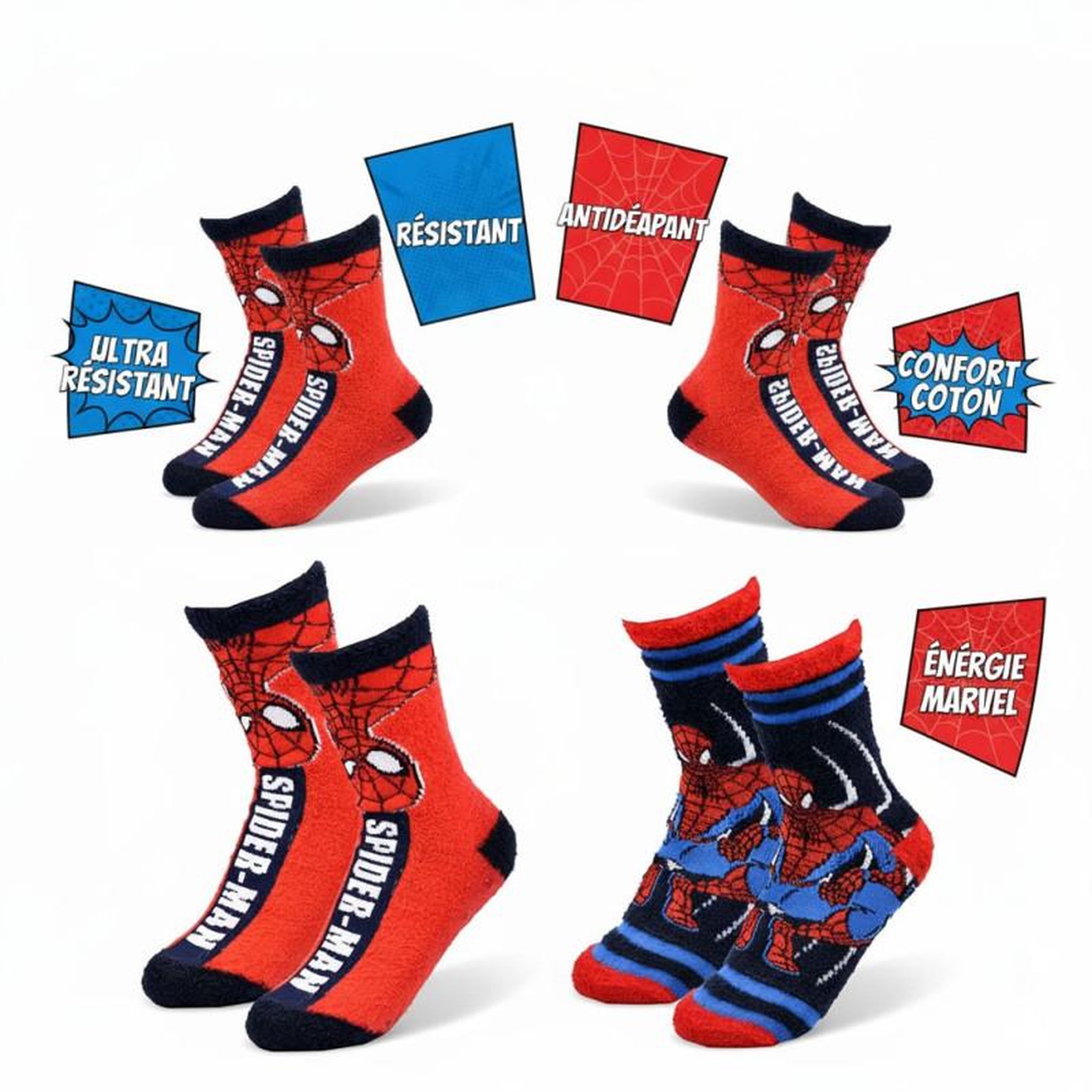 Voir la diapositive 2 : Marvel Pack de Chaussettes Antidérapantes Enfant MARVEL SPIDER-MAN (Lot de 4)