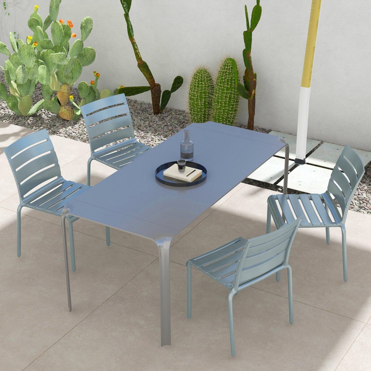 OUTSUNNY Lot de 4 chaises de jardin empilables avec assise et dossier à lattes gris