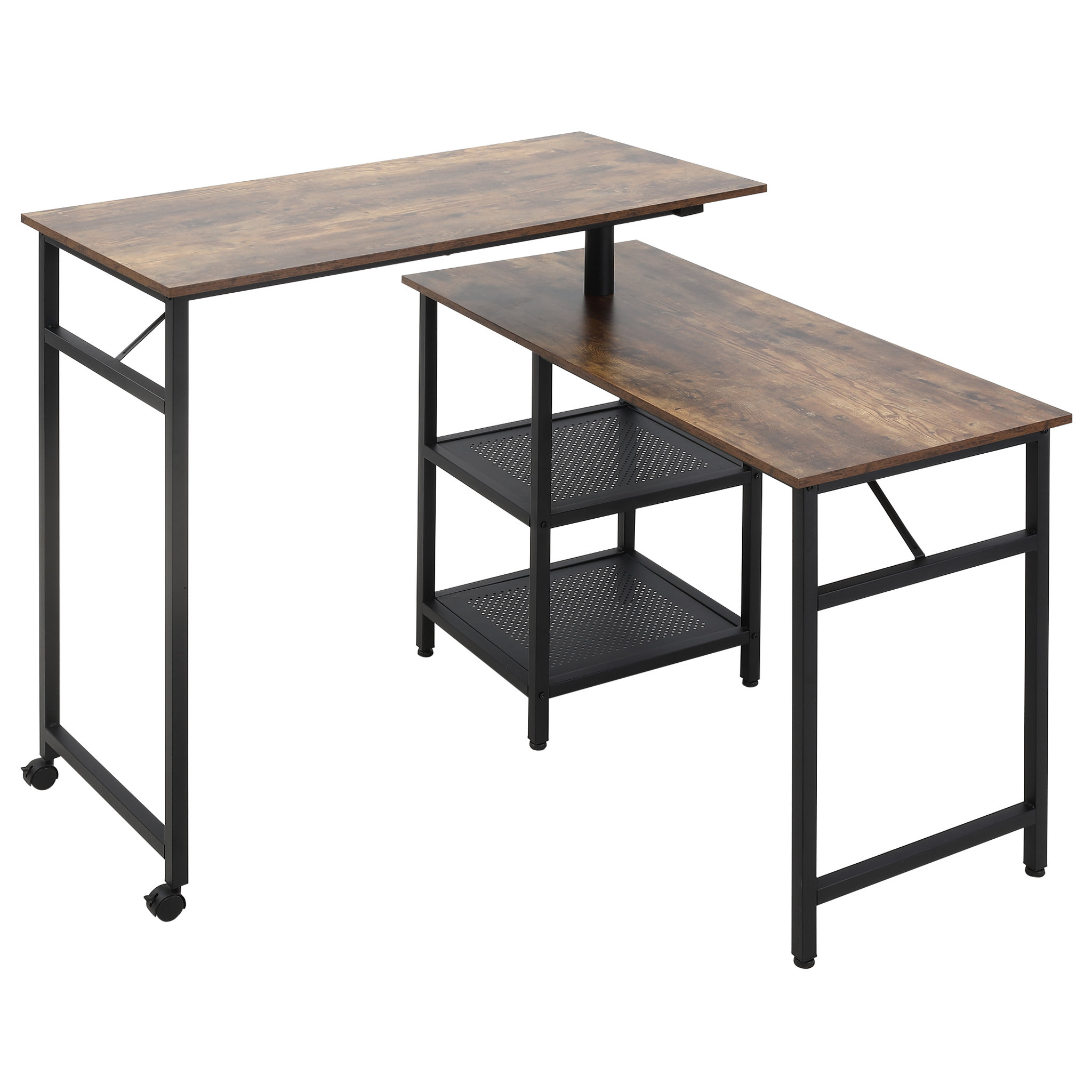 Voir la diapositive 1 : HOMCOM Bureau informatique design industriel modulable bureau d'angle 2 étagères aspect vieux bois métal noir