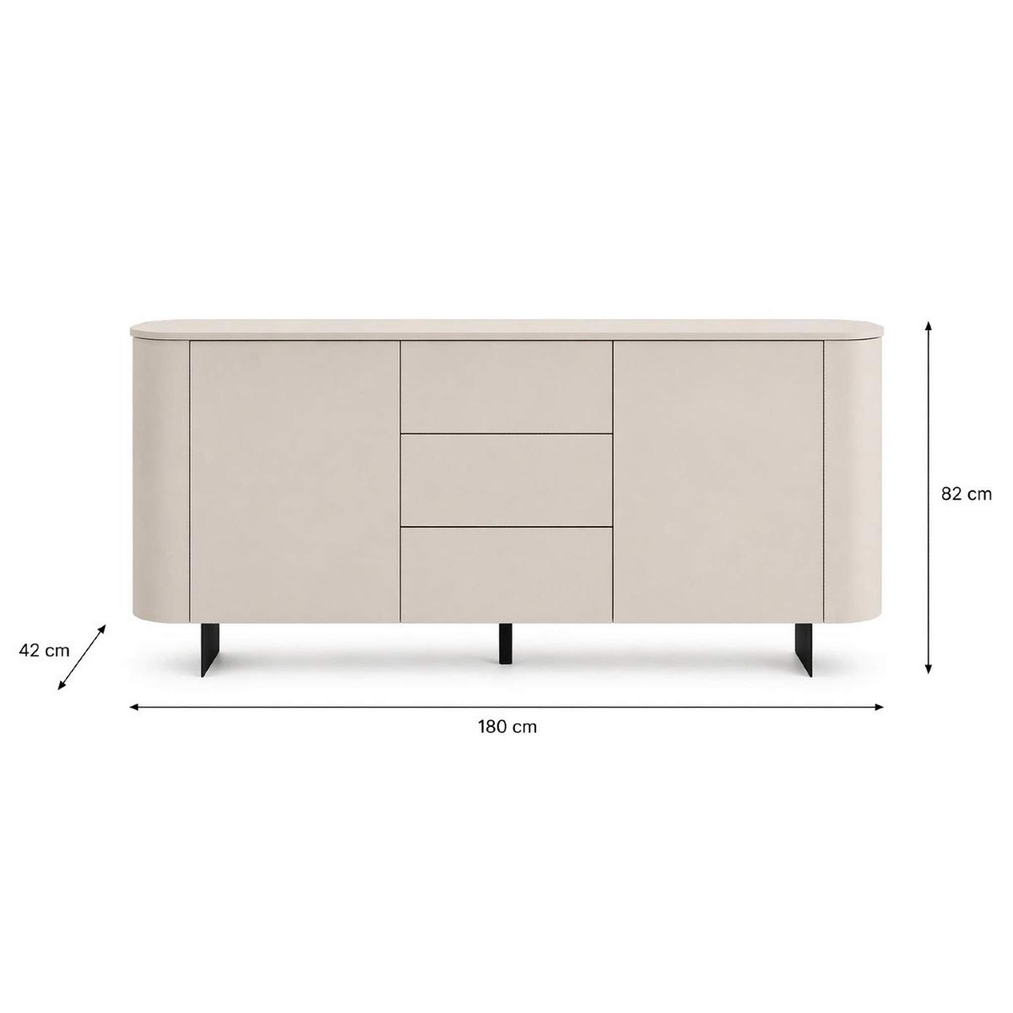 Voir la diapositive 6 : JLC KREATION Buffet bas arrondi beige cachemire 180cm isabela
