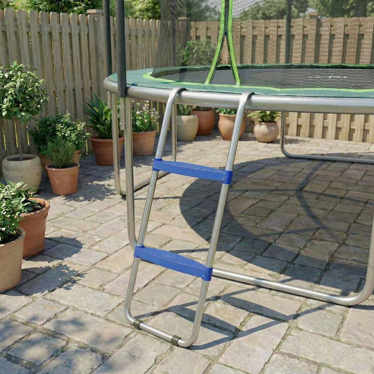 HOMCOM Échelle de trampoline 2 marches larges 150 Kg max. acier PP gris bleu