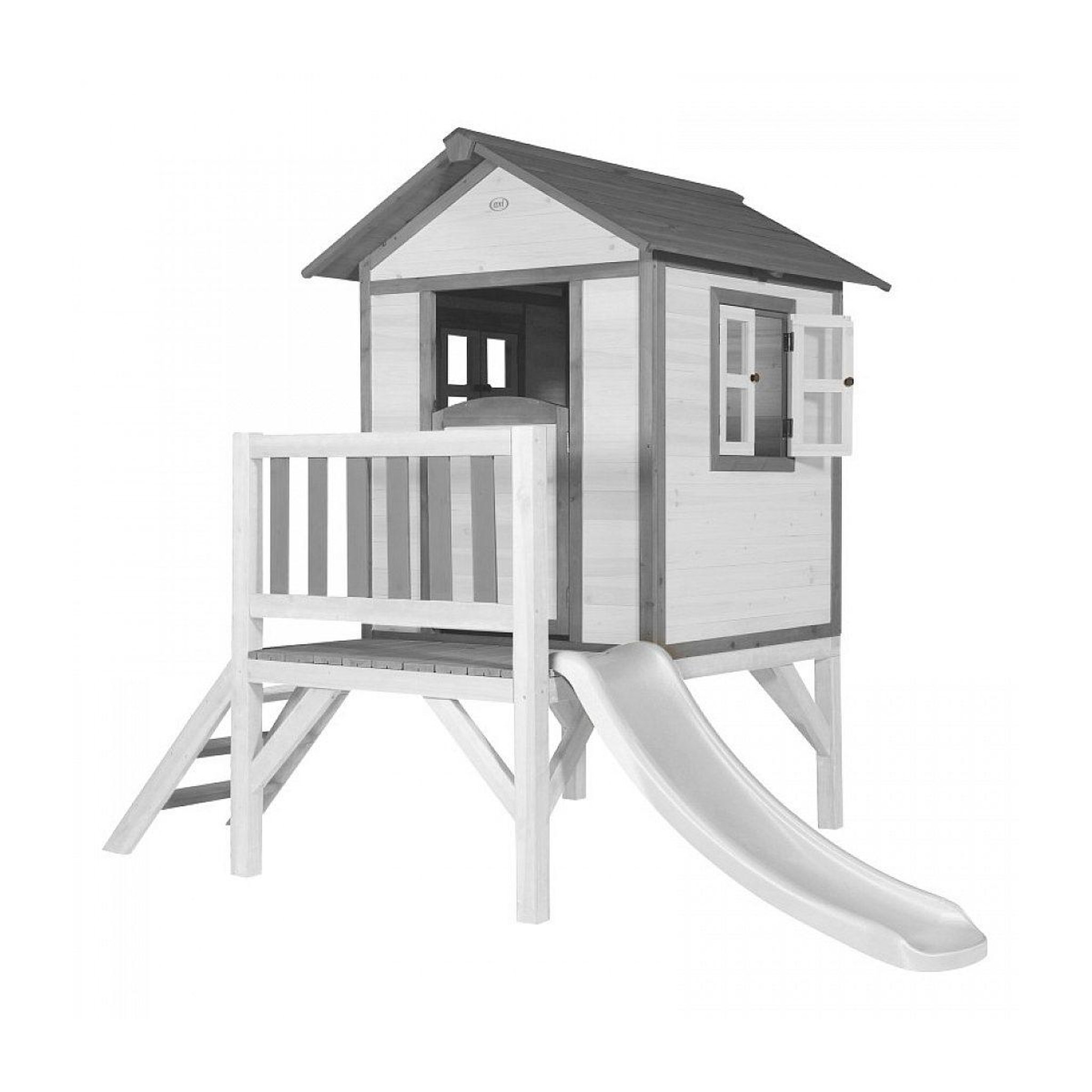 Voir la diapositive 2 : Axi House Axi maisonnette lodge xl en bois blanc gris toboggan blanc