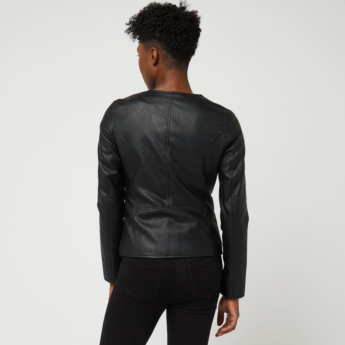 INEXTENSO Veste en cuir synthétique noire unie femme