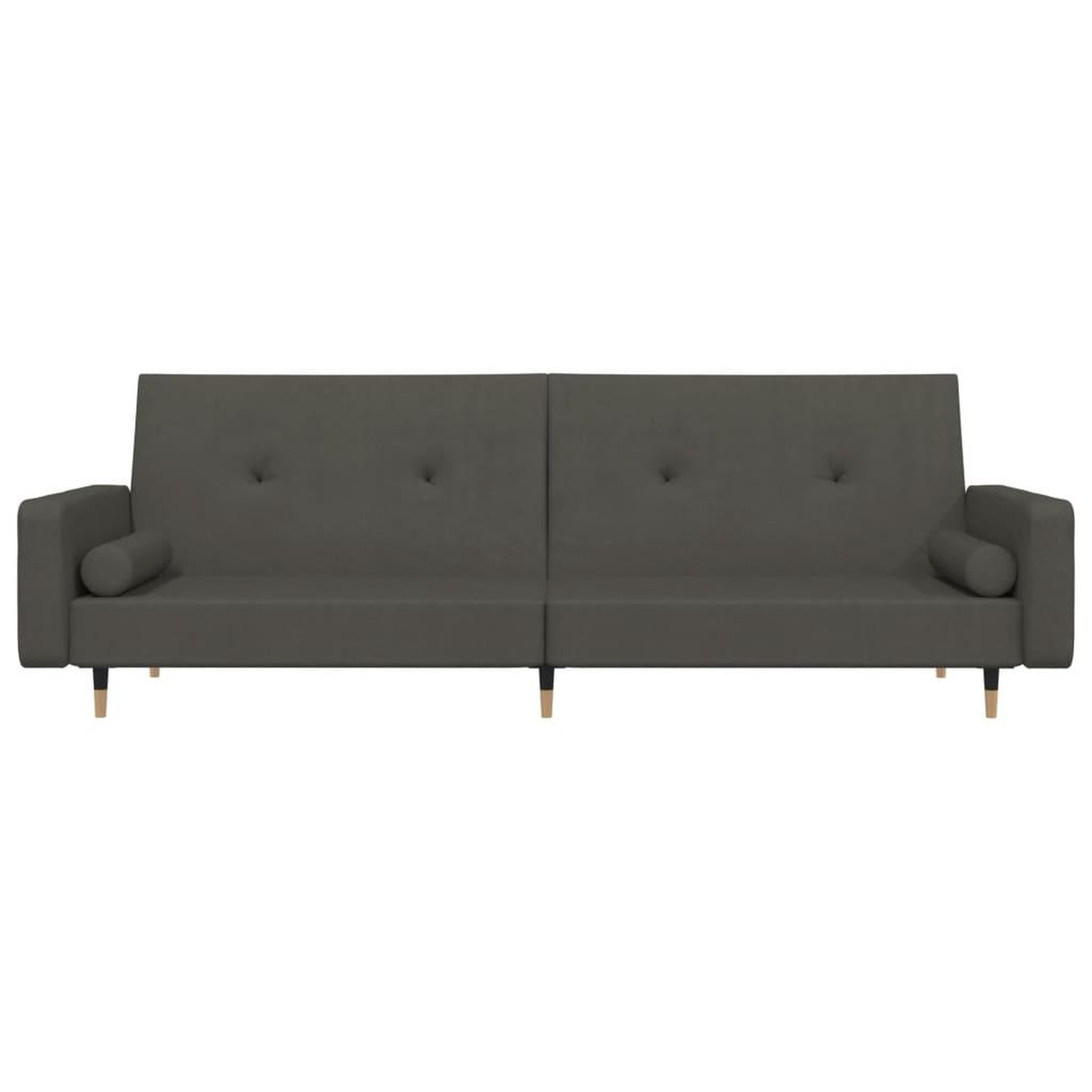 Voir la diapositive 4 : VIDAXL Canape-lit a 2 places avec deux oreillers Gris fonce Velours