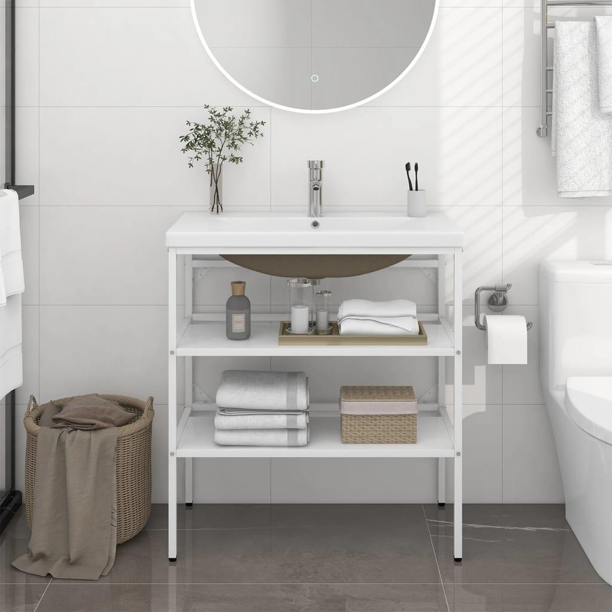 VIDAXL Cadre de lavabo de salle de bain vasque a encastrer Blanc Fer