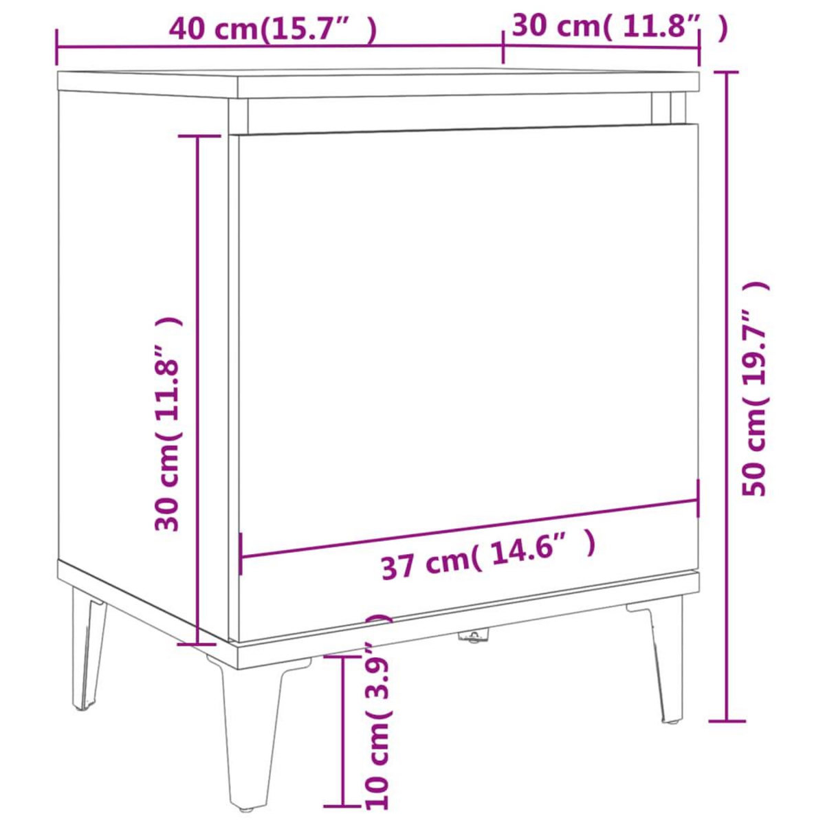 VIDAXL Table de chevet avec pieds en metal chene sonoma 40x30x50 cm