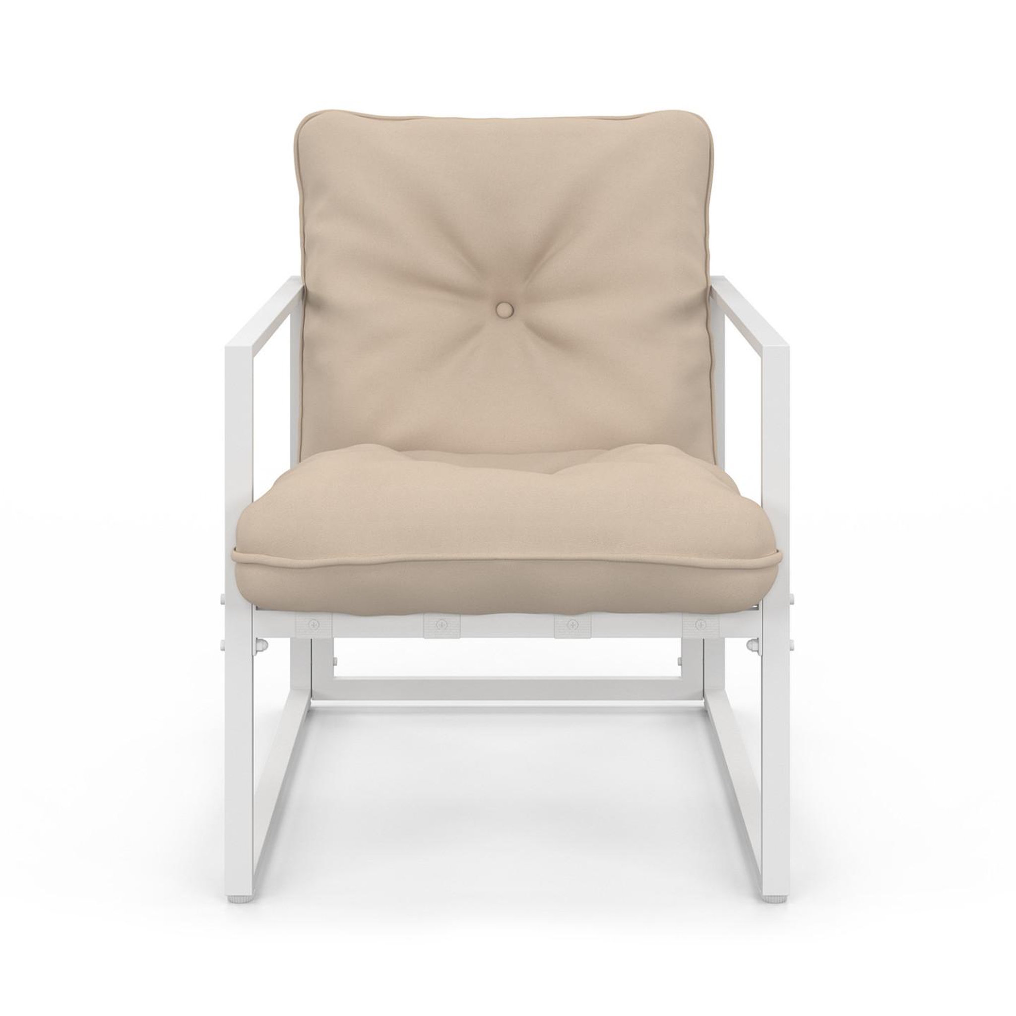 Voir la diapositive 4 : ID MARKET Salon de jardin bas nairobi 6 places en acier blanc et coussins beiges