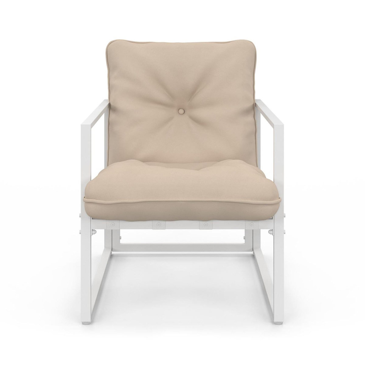 ID MARKET Salon de jardin bas NAIROBI 6 places en acier blanc et coussins beiges