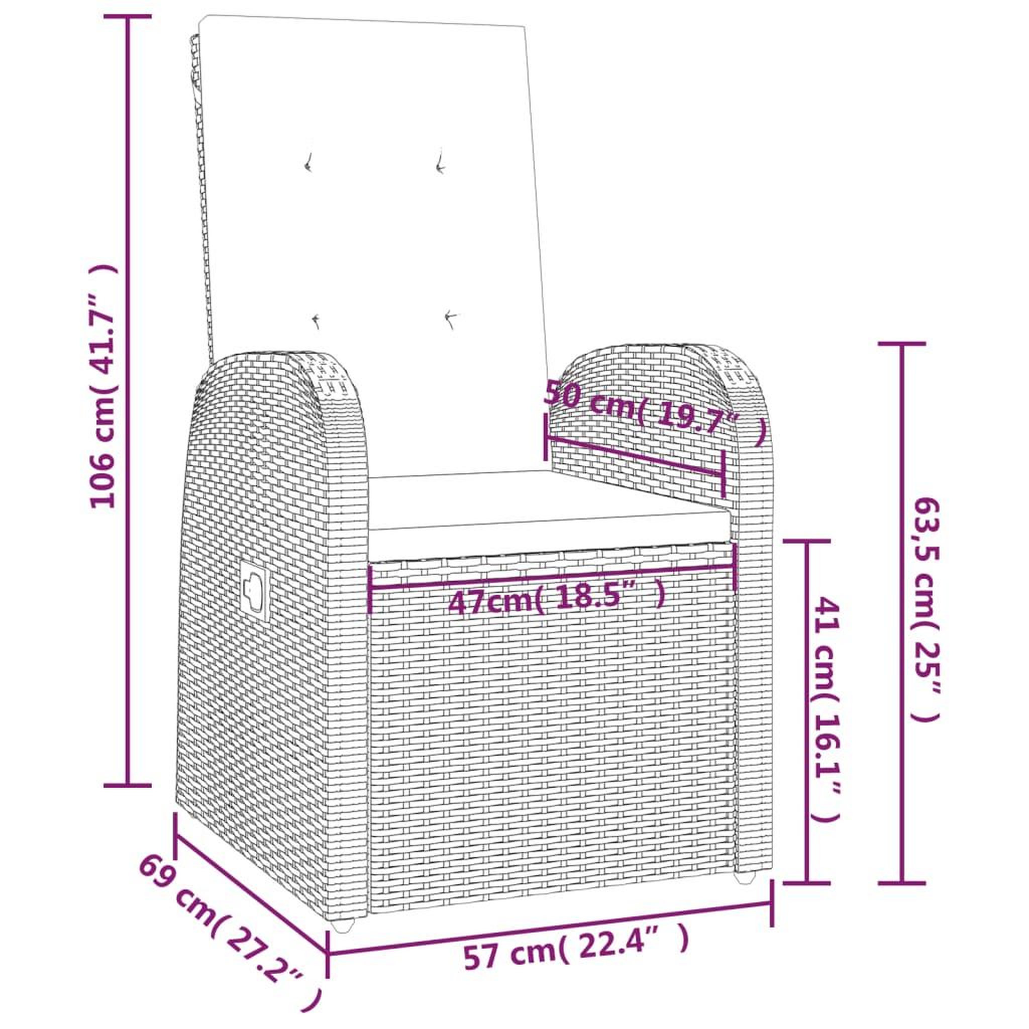 Voir la diapositive 6 : VIDAXL Chaise inclinable de jardin 2pc et coussins Resine tressee Gris