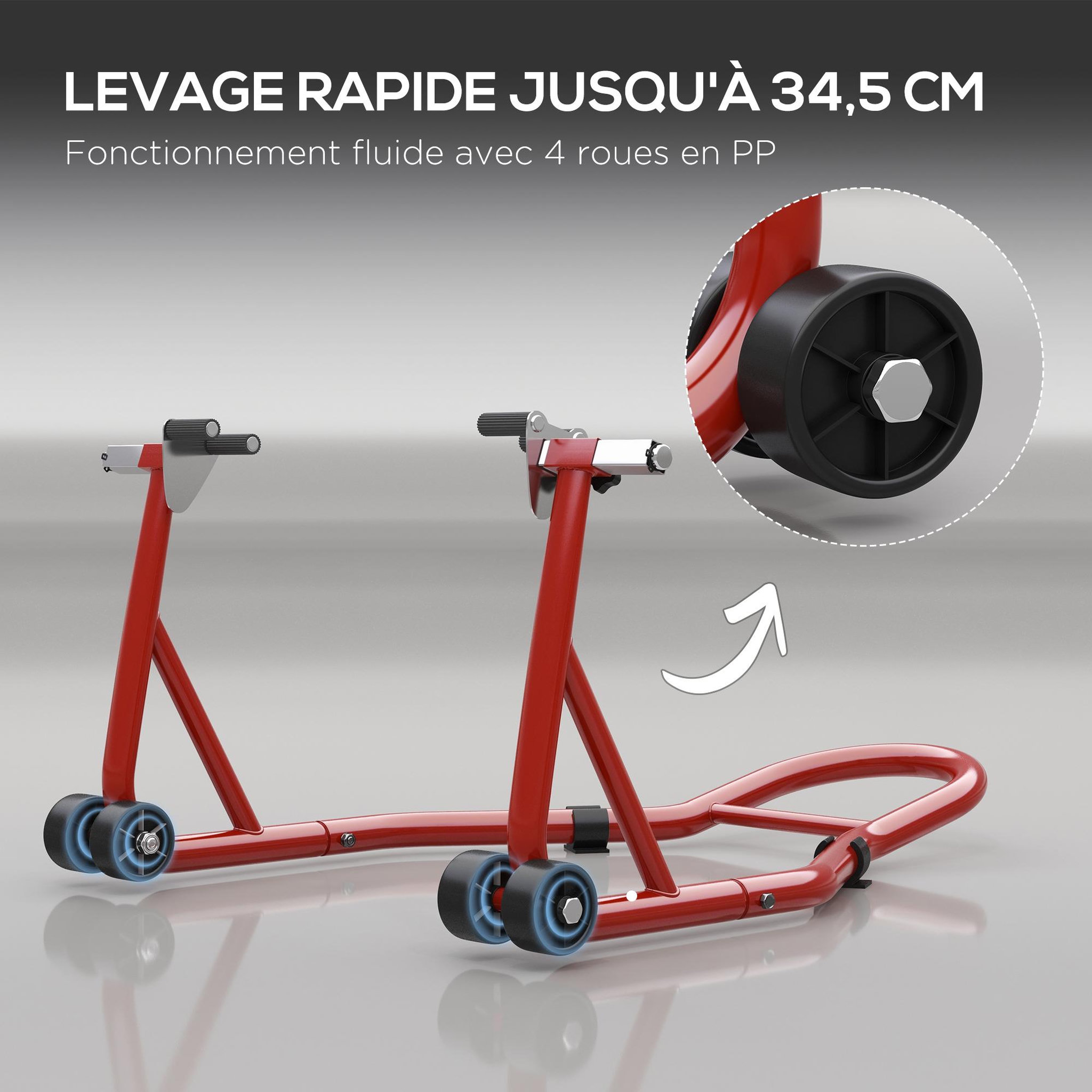 Voir la diapositive 5 : HOMCOM Béquille d'atelier moto avant leve moto support pour moto avec bras oscillant en U et en L, support universel de levage pour atelier en acier rouge